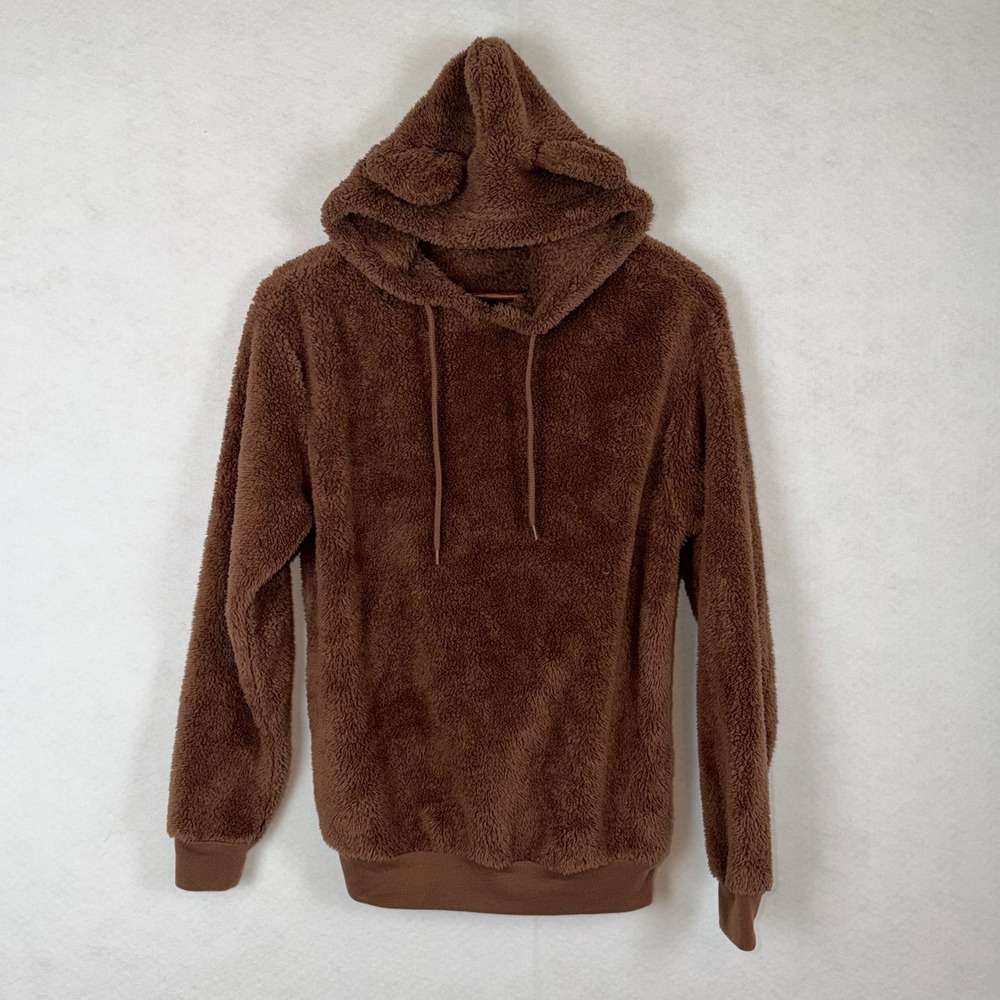 Cold Crush Teddy Bear Fleece Hoodie Womens XS Brown 3D Ears Faux Fur Sherpa Cozy